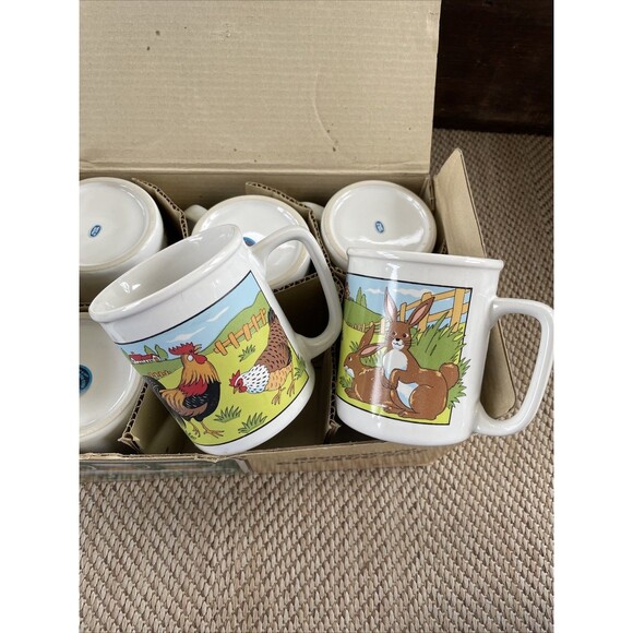 Vintage Fred Roberts Co. Country Farm Animals Stoneware Cups Mugs Set of 6 NIB - Picture 5 of 7